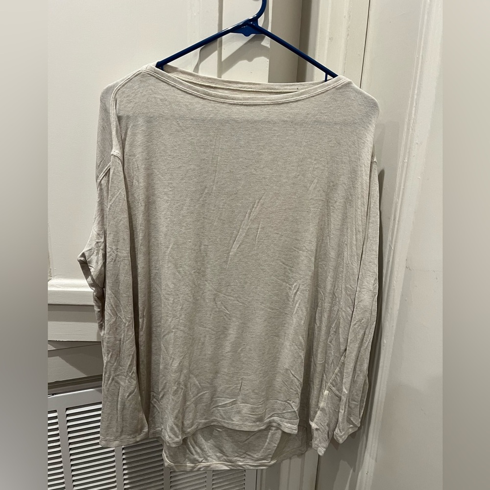 Lululemon “back in action” ribbed long sleeve top in light heathered tan